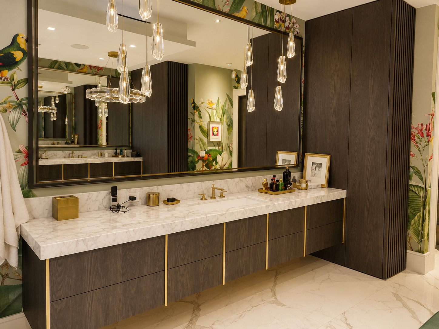Marble double vanity with gold accents | Sunshine Alliance, Boca Raton FL