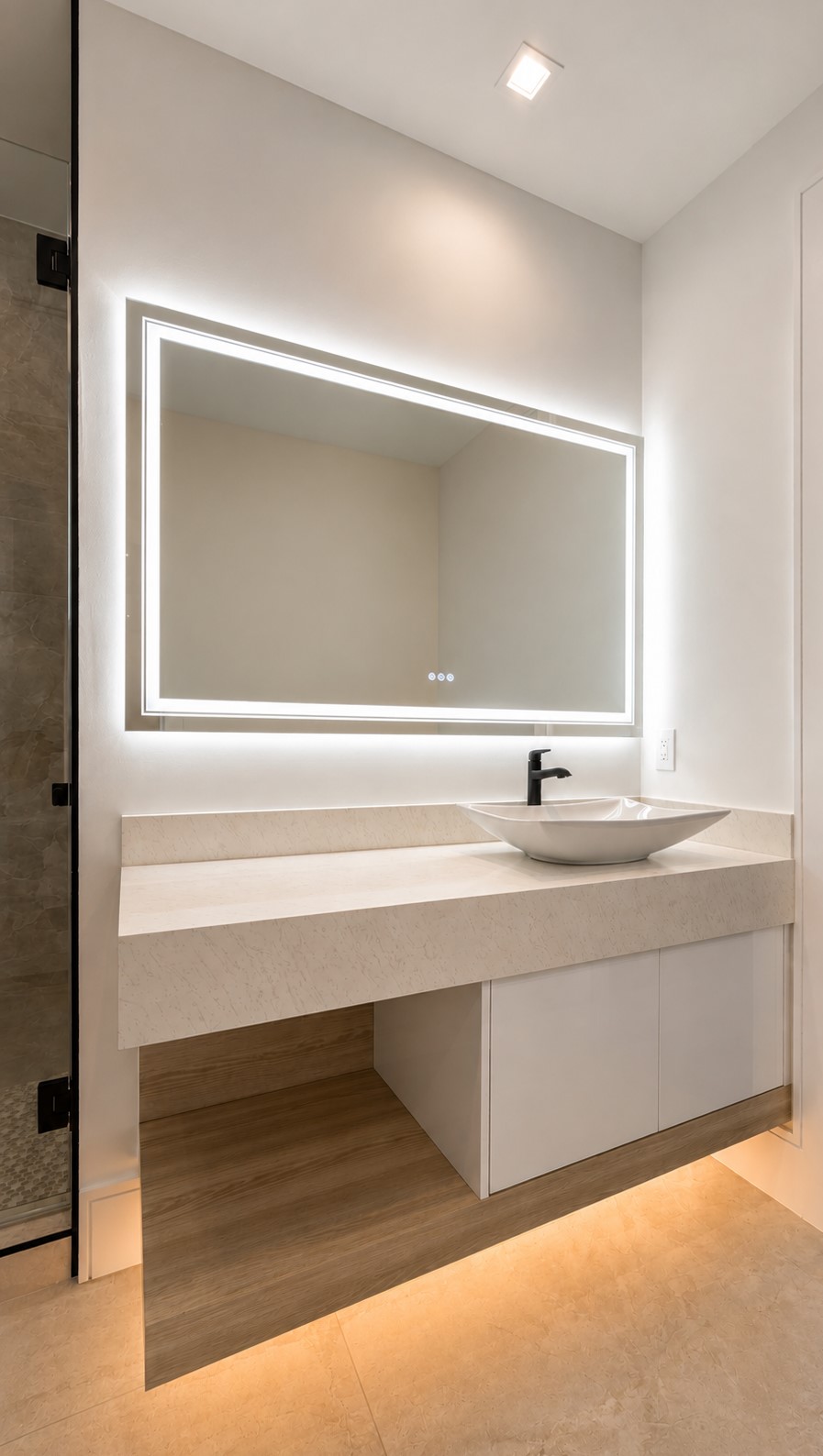 Sleek minimalist floating vanity | Sunshine Alliance, Deerfield Beach FL