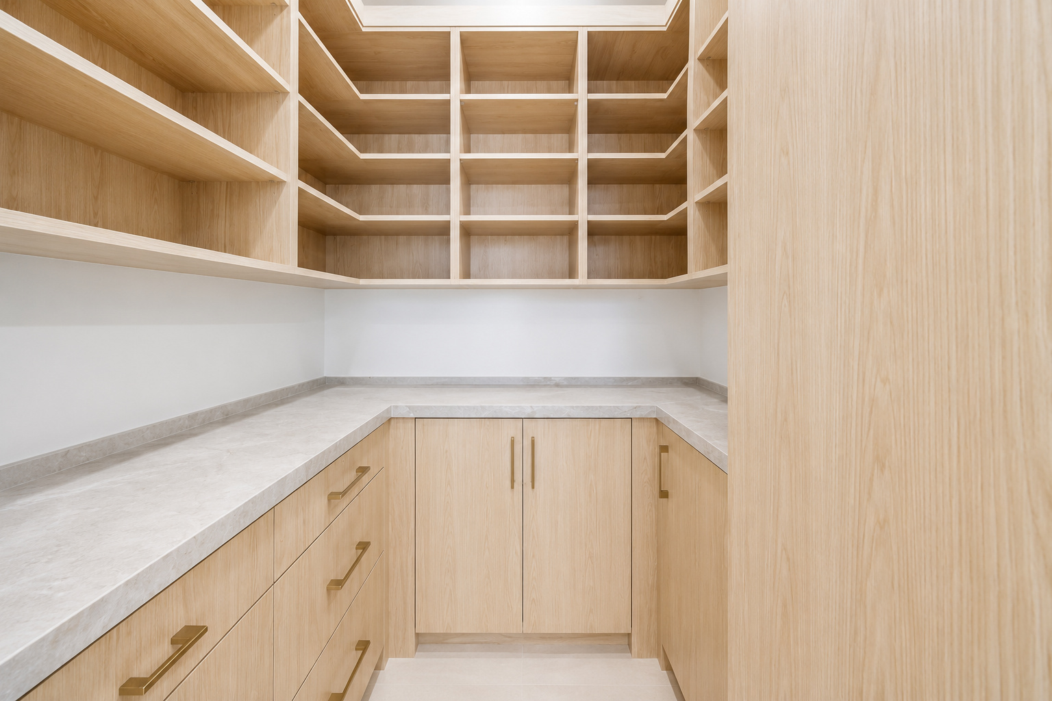 Minimalist wood pantry with clean lines | Sunshine Alliance, South Florida